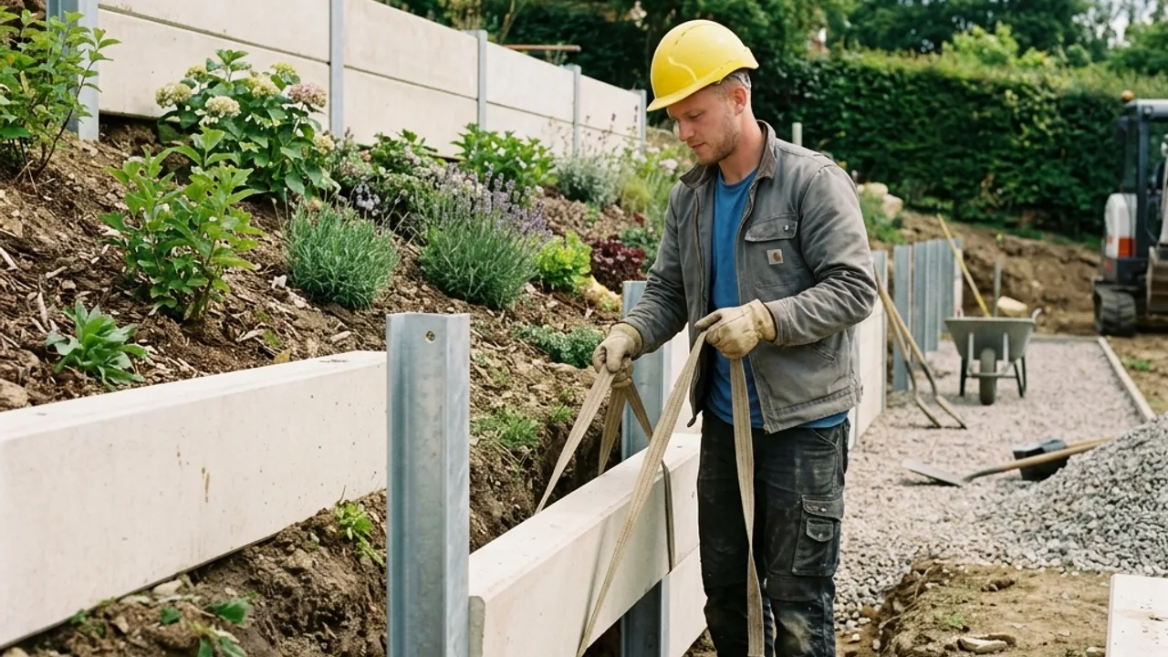 Concrete Sleeper Retaining Walls project with retained ground visible