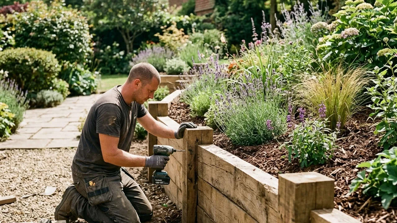 Timber Sleeper Retaining Walls project with retained ground visible
